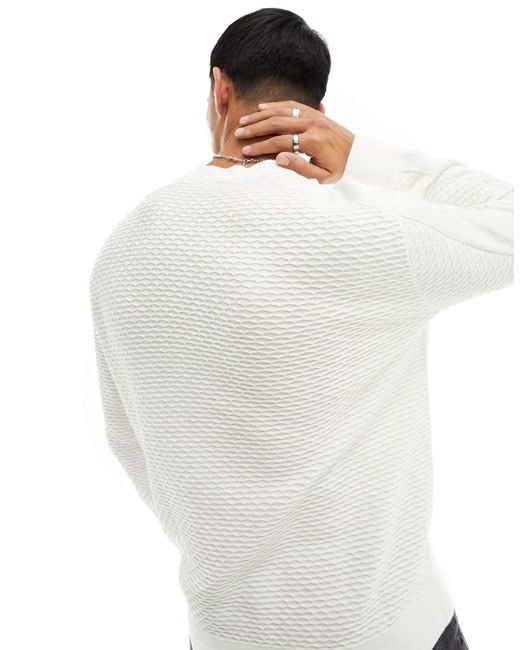 Armani Exchange White Contrast Stripe Back Combed Cotton Knit Jumper for men