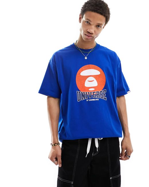 Aape By A Bathing Ape Blue Aape By A Bathing Ape Boxy Fit Short Sleeve T-shirt With Front Graphic for men