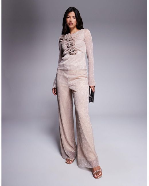 DASKA Pink Mesh Long Sleeve Top With Roset Detail Co-ord