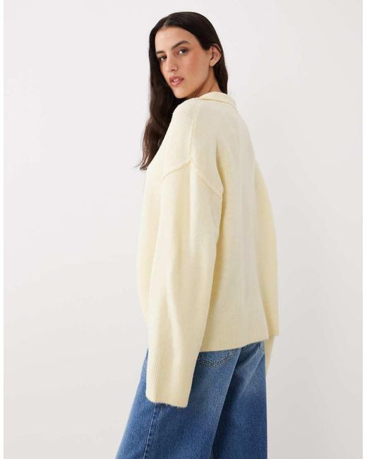 ASOS Natural Knit Collar Shirt Cardigan With Seam Detail
