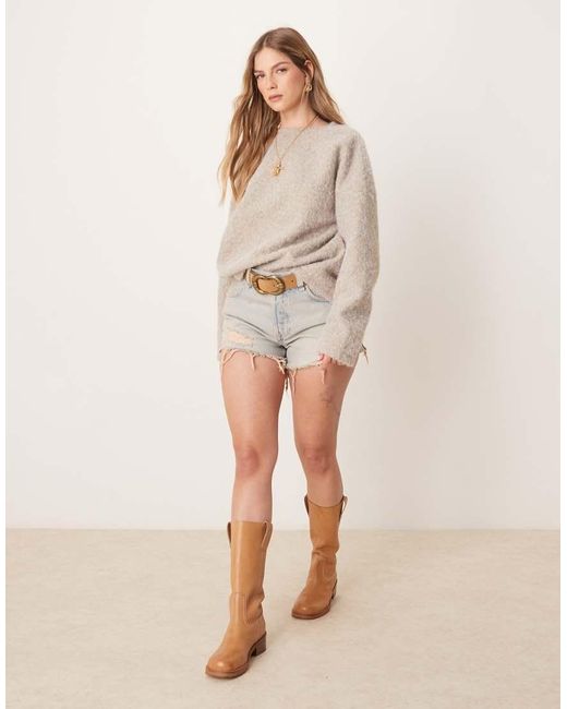 Free People Natural Now Or Never Distressed Denim Shorts