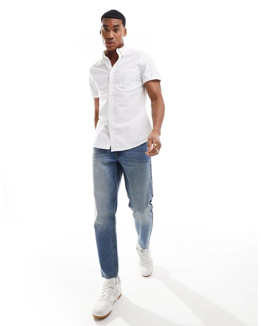 Camicia oxford slim a maniche corte bianca di ASOS in White da Uomo
