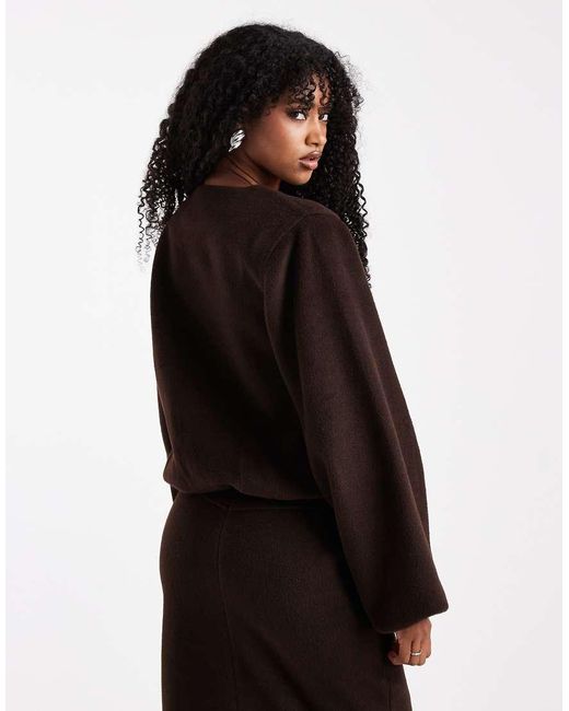 4th & Reckless Black Wool Feel Balloon Sleeve Collarless Bomber Jacket Co-ord