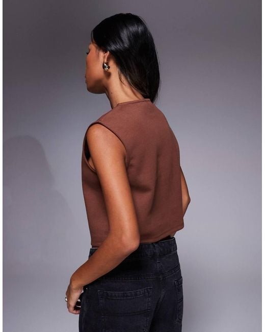 ASOS Brown Wide Shoulder Boxy Cropped Waistcoat