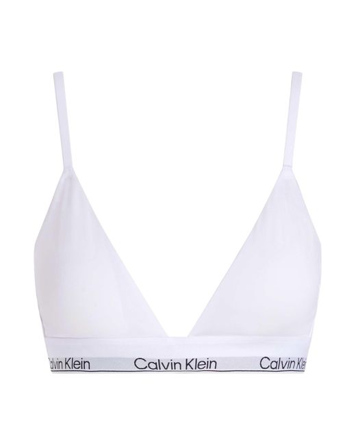 Calvin Klein White Modern Cotton Lightly Lined Triangle Logo Tape Bralette