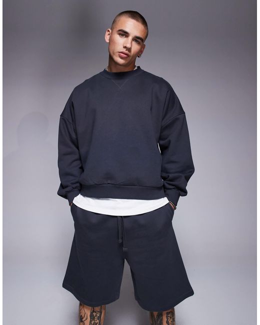 ASOS – kastiges oversize-sweatshirt aus hochwertigem, 400 g/m2 schwerem material in Blue für Herren