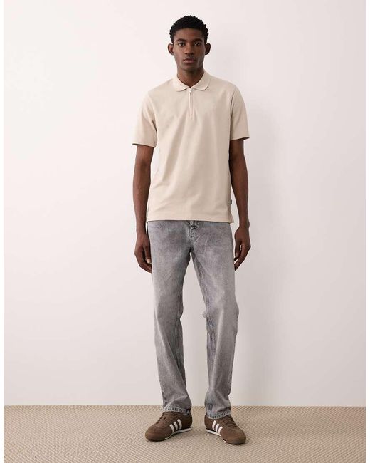 Jack & Jones Natural Premium Zip Polo Top for men