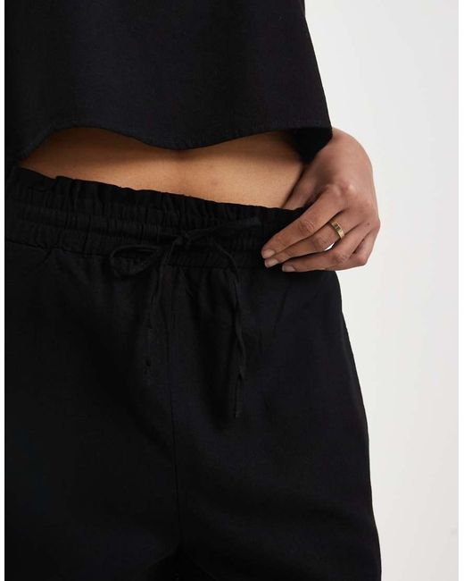 Vero Moda Black Linen Touch Tie Waist Papaerbag Shorts Co-ord