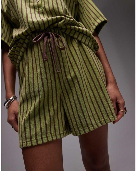 TOPSHOP Green Stripe Towelling Shorts Co-Ord