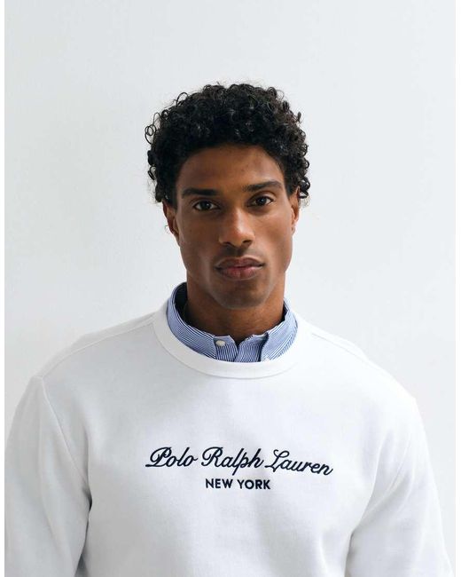 Polo Ralph Lauren White Large Script Logo Sweatshirt for men
