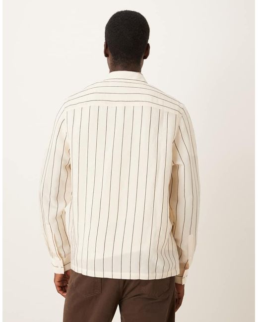 ASOS Ruimvallend Overhemd Met Getextureerde, Bruine Strepen in het Natural voor heren