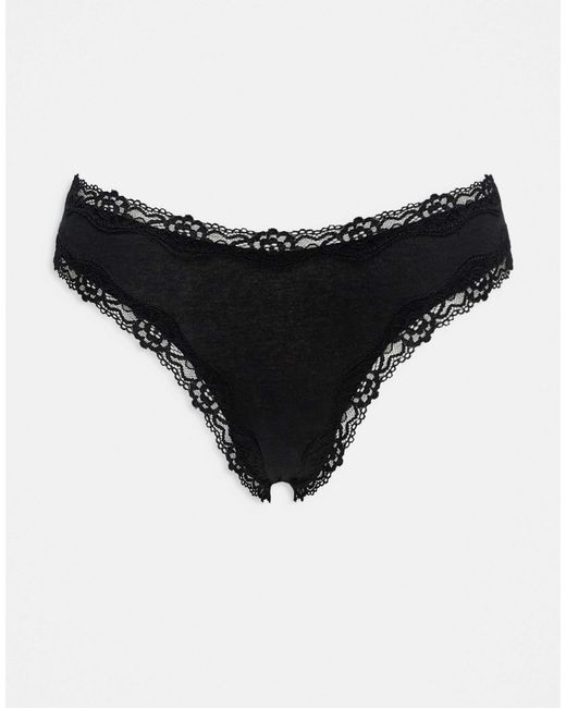 ASOS Asos Design 3 Pack Cotton & Lace Trim High Rise Malibu Thong in ...