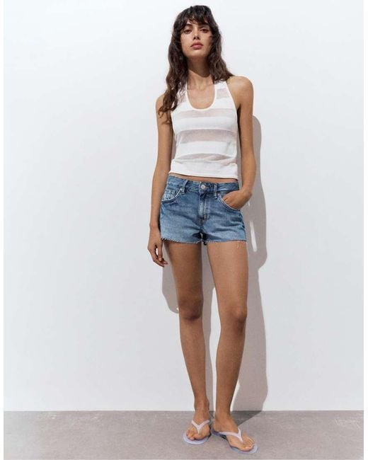 Pull&Bear White Mini Ripped Denim Shorts