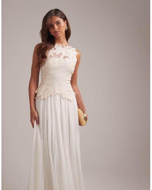 ASOS White Floral Applique Bodice Hybrid Maxi Wedding Dress