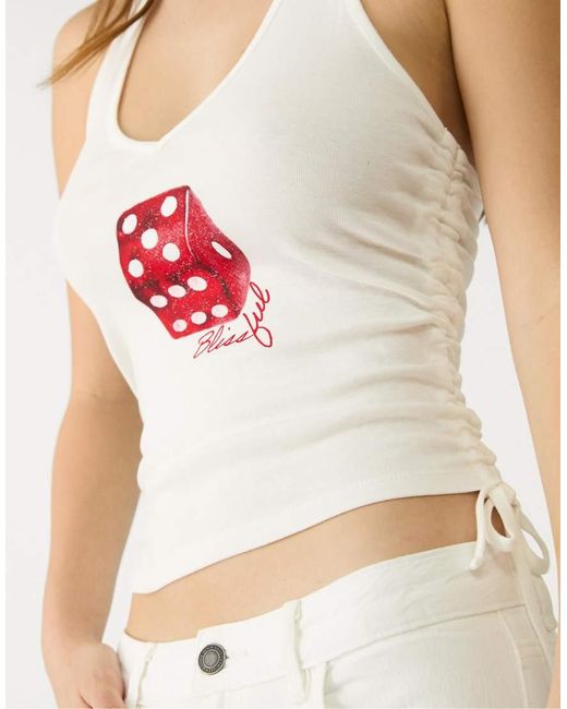 Stradivarius White Dice Print Halter Top