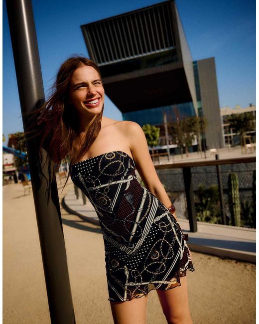 Bershka Black Tulle Bandeau Mini Dress