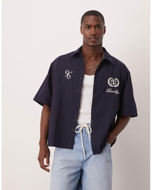 Chemise oversize à rayures et broderie ASOS pour homme en coloris Blue