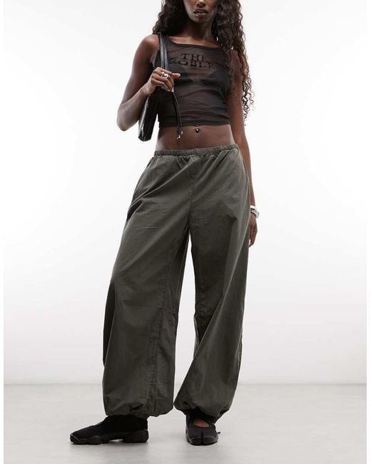Weekday Green Ripstop Oversized Trousers With Drawstring Hem
