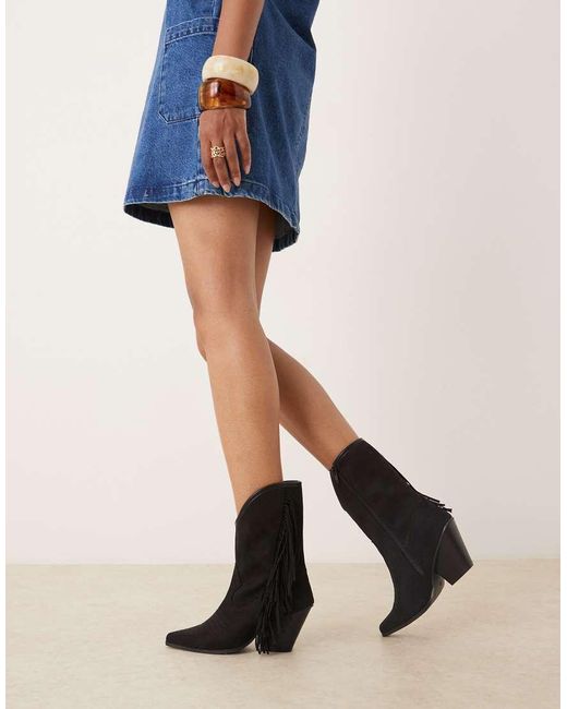 Glamorous Black Fringe Western Knee Boots
