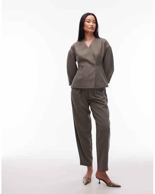 Aware Brown Structured Cinched Waist Tailored Blazer Co-ord