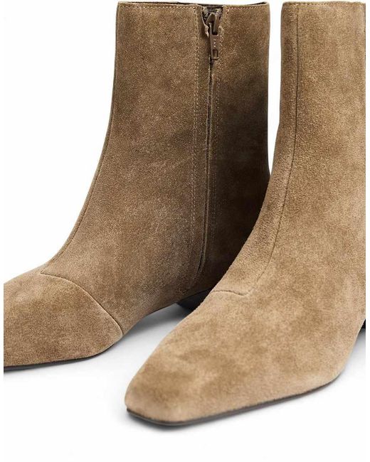 NA-KD Brown Low Heeled Suede Ankle Boots
