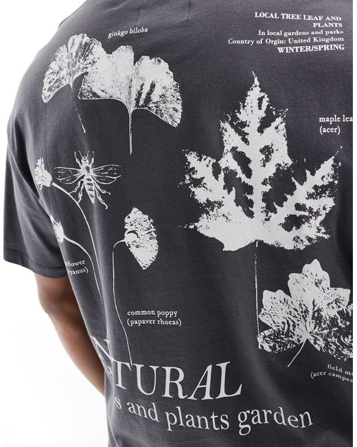 ADPT Gray Oversized T-shirt With Natural Plants Backprint for men