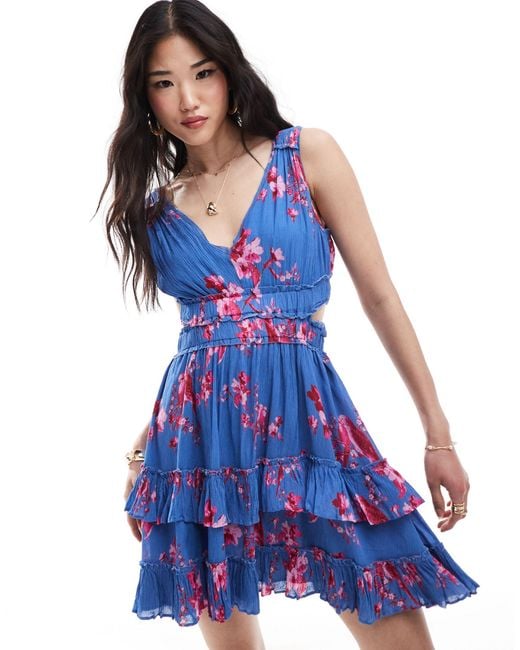 AllSaints Blue Mikayla Iona Ruffle Mini Dress