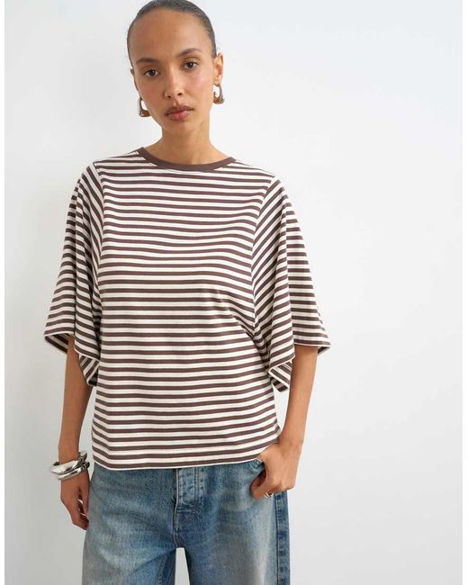 TOPSHOP White Stripe Batwing T-shirt