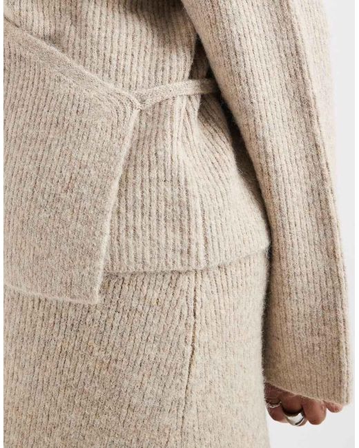 4th & Reckless Natural Wool Feel Soft Knit Wrap Tie Detail Cardigan