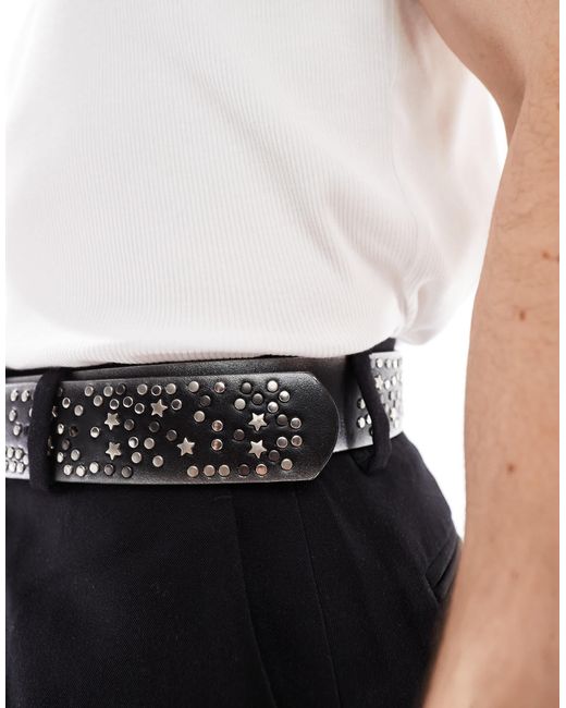 Ceinture polie à petits clous - gris ASOS pour homme en coloris White