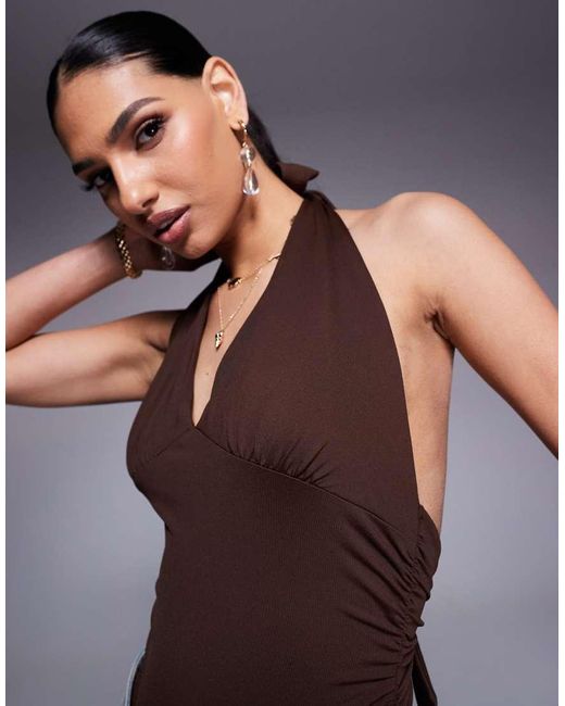 ASOS Blue Polyamide Plunge Halter Neck Bodysuit