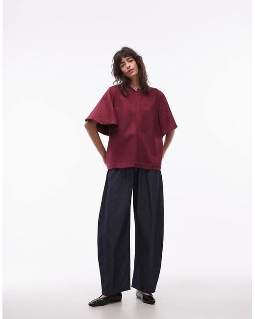 ASOS Red Faux Suede Seam Detail Short Sleeve Tee Swing