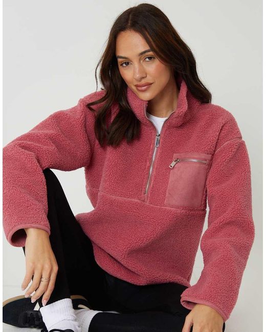 Threadbare Pink Half Zip Borg Fleece