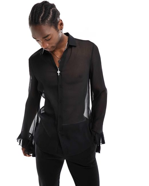 ASOS Black Chiffon Shirt With Sleeve Details for men