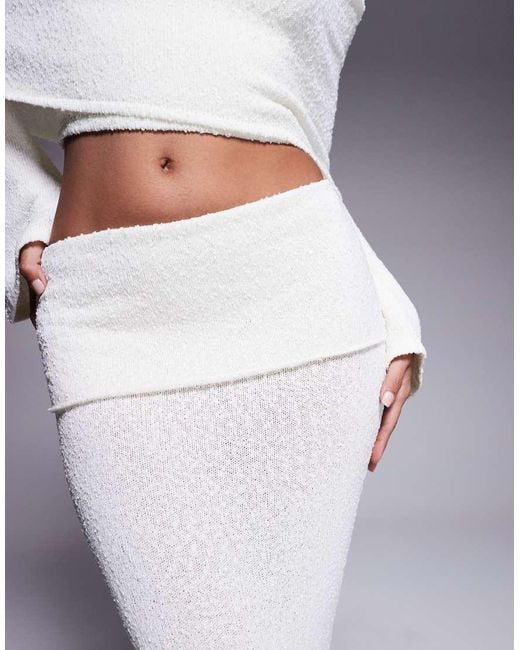 Wanderdoll Gray Yasmin Boucle Knit Extreme Foldover Top And Maxi Skirt Set