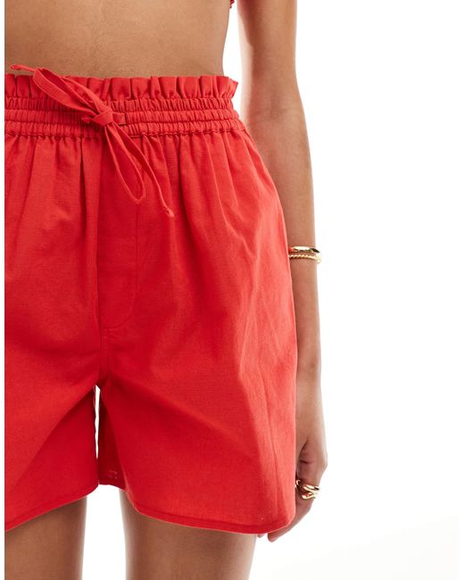 Short d'ensemble virevoltant en lin ASOS en coloris Red
