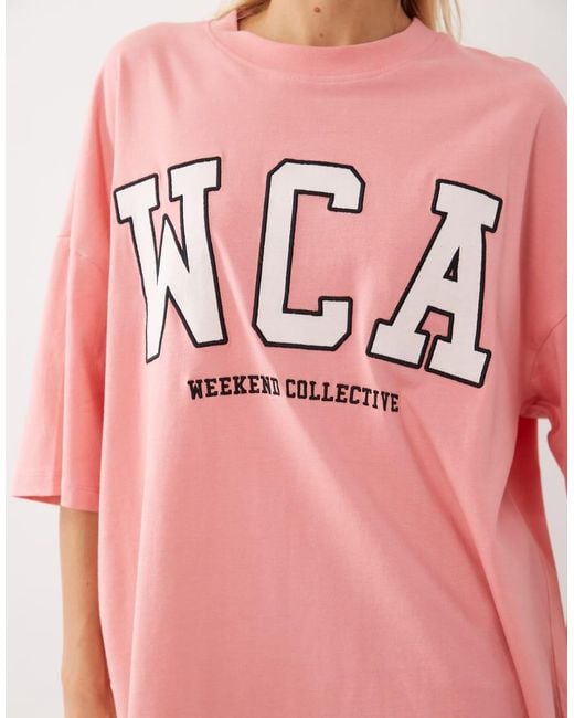 ASOS Pink Weekend Collective Icon Oversized T-shirt With Embroidered Wca Graphic