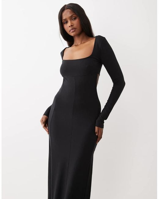 ASOS White Long Sleeve Maxi Dress With Back Cut Out And Ruching
