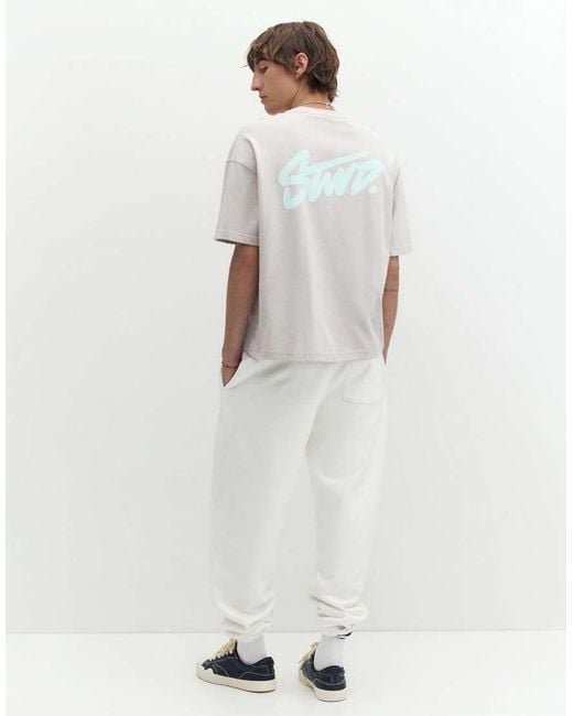 Pull&Bear White Stwd joggers for men
