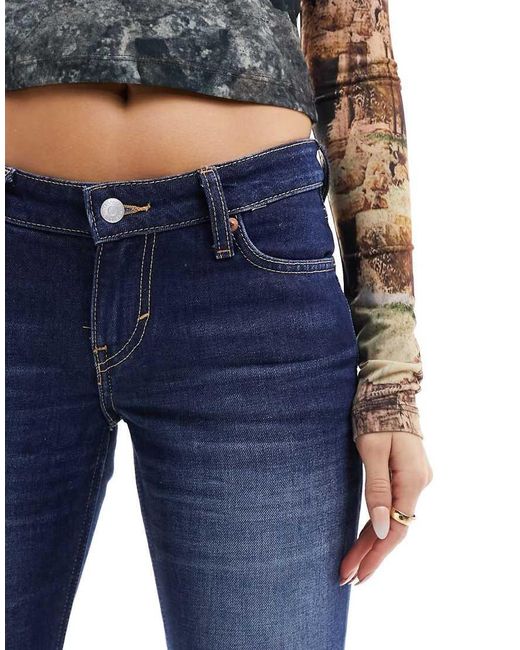 Weekday Blue Nova Low Waist Slim Bootcut Jeans With Gathered Leg