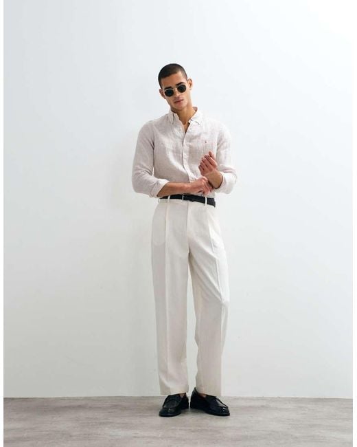 Polo Ralph Lauren White Custom Fit Long Sleeve Linen Sport Shirt for men