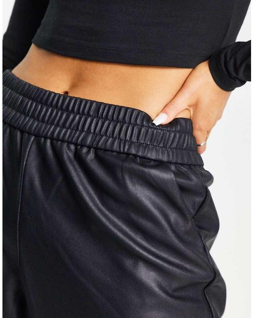 ONLY Blue Faux Leather Elasticated Waist Straight Leg Trousers