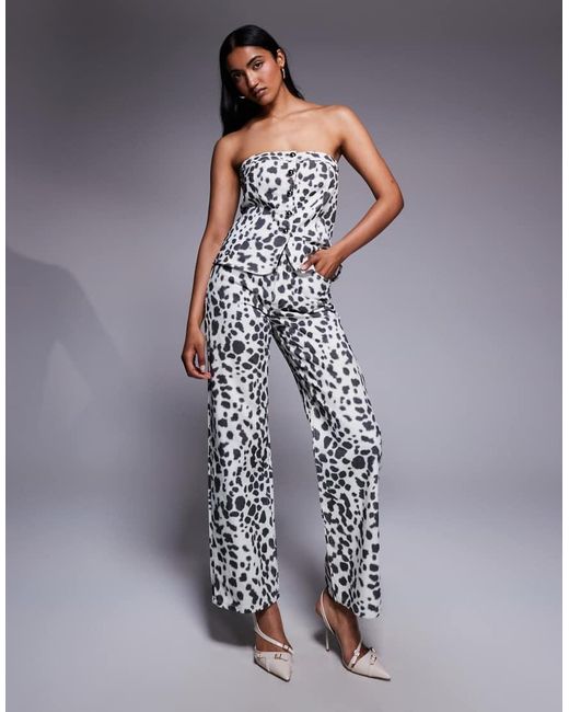 River Island Blue Relaxed Animal Print Straight Leg Jeans