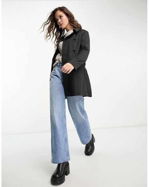 ONLY Black Button Detail Short Trench Coat