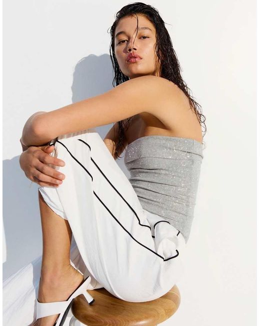 Bershka White Glitter Bandeau Top