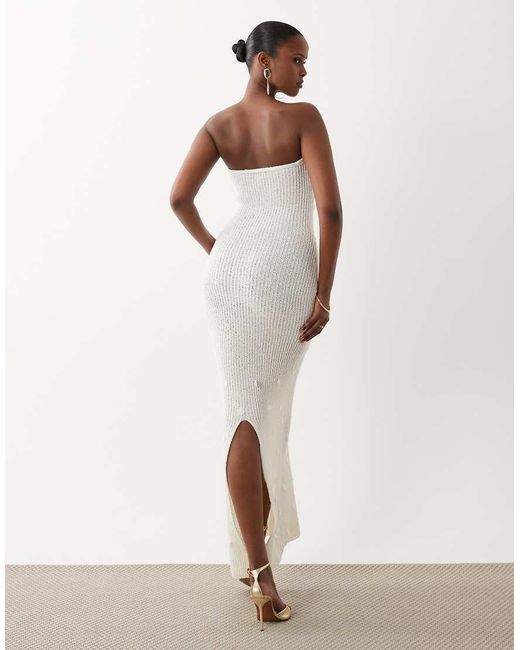South Beach White Knitted Bandeau Maxi Dress With Sequin Detail