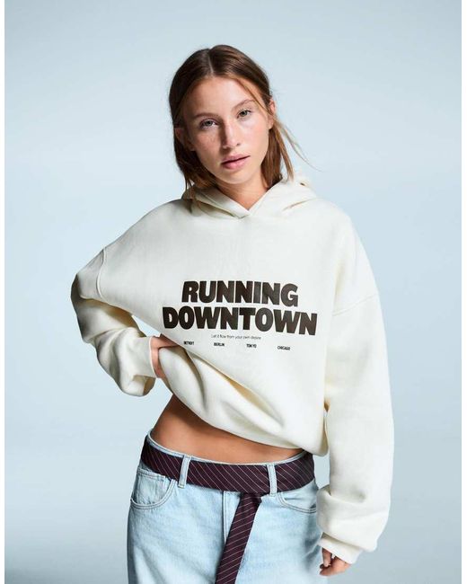 Bershka White Oversize Hoodie With Print