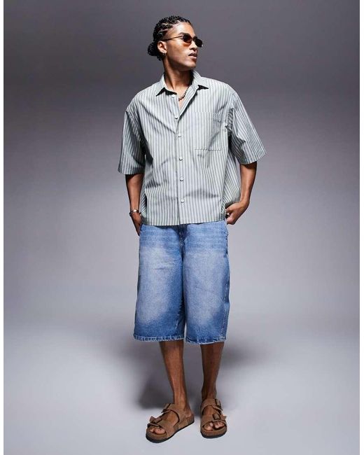 Camicia Oversize A Righe Con Mezze Maniche di ASOS in Gray da Uomo