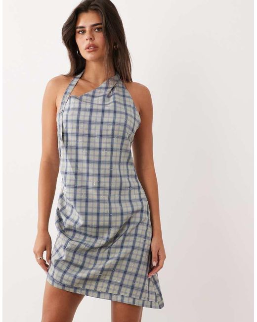 Lioness Gray Moonlight Asymmetric Halterneck Ruching Detail Mini Dress