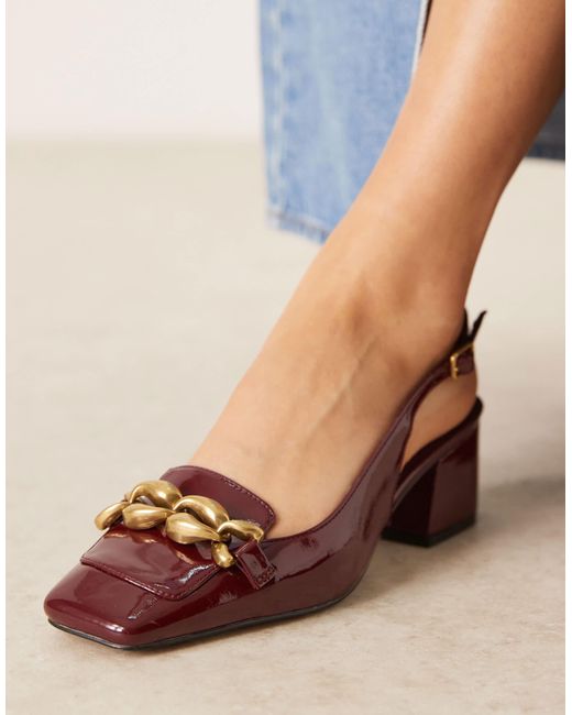 ASOS Blue Spencer Slingback Loafer Mid Block Heel Shoes